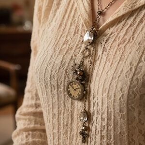 Vintage Style‎ Gold Tone Victorian Charms Fleur de Lis Necklace Handmade NEW